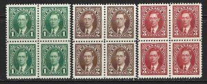 CANADA - #231-#233 - KING GEORGE VI MUFTI ISSUE BLOCKS OF 4 (1937) MNH