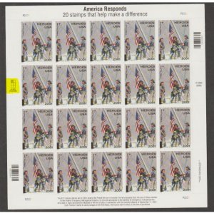 U.S. Scott #B2 September 11 Stamp - Highlighted UL #P2222 Plate - Mint NH Sheet