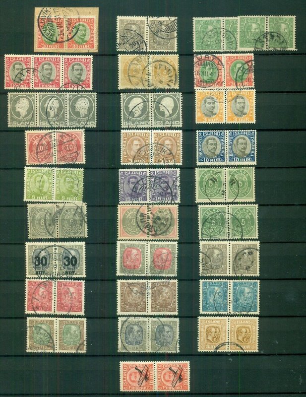 ICELAND, Pairs & Blocks, mostly 1900-1930's, used, Scott for singles $1,812