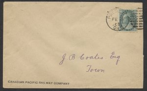1902 Canadian Pacific Railway Cover Prescott ONT Duplex Drop Letter Rate