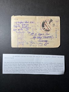 1944 Japan Prisoner of War POW Postcard Cover Camp Hakodate to Torquay England