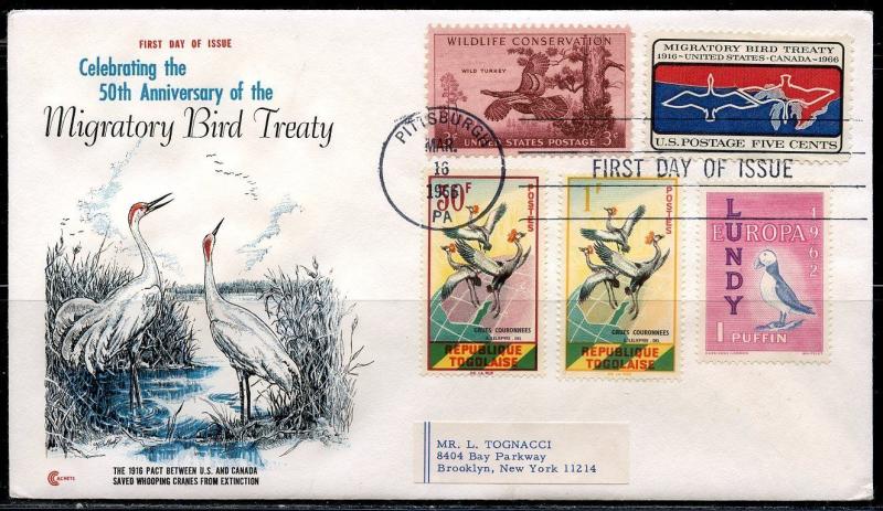 UNITED STATES 1966 MIGRATORY BIRDS  FANTASTIC COMBINATION  FIRST DAY COVER