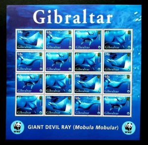 Gibraltar WWF Giant Devil Ray 2006 Marine Life Underwater Ocean (sheetlet) MNH