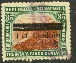 NICARAGUA 1914 1c on 35c Coat of Arms Var. 4 over 3 in Year Provincial Issue