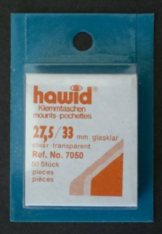 Hawid Stamp Mount 27/33 mm (27.5) - CLEAR (Pack of 50) (27x33  27mm) PRECUT 7050