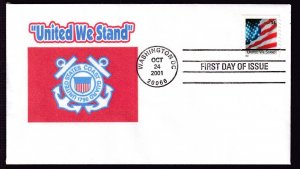 2001 Flag issue 34c FDC Sc 3550 coil single with U S Coast Guard theme cachet