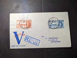1946 Registered British KUT Victory First Day Cover FDC Mombasa Kenya Local Use