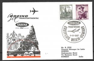 AUSTRIA FFC 1967 SABENA First Flight Cover Vienna to BOMBAY INDIA