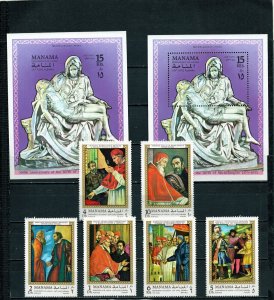 MANAMA 1970 ART/PAINTINGS BY MICHELANGELO SET OF 6 STAMPS & 2 S/S MNH
