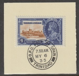 TRINIDAD 1935 KG5 SILVER JUBILEE 6c on piece with MADAME JOSEPH  POSTMARK