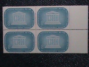 ​UNITED NATION-1955 SC#34 UNESCO--NY MNH BLOCK VF 67 YEARS OLD STAMPS