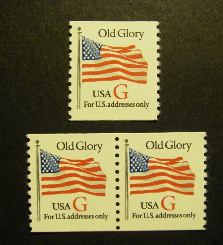 Scott 2891, 32c G Flag (red), Pair & Single, MNH Coil Beauties