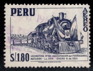 Peru  Scott C184 Used Airmail stamp, Train with Flags