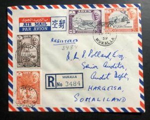 1959 Mukalla Aden Airmail Registered Cover to Hargeisa Somalia B