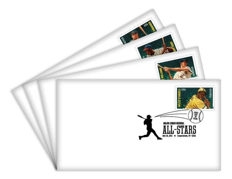 USA FDC: BASEBALL ALL STARS FIRST DAY COVERS (SET OF 4) DESIGN # 1