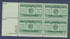 USA - Scott 1065 - MNH Plate Block - plate # 25119 - Michigan State, Penn State