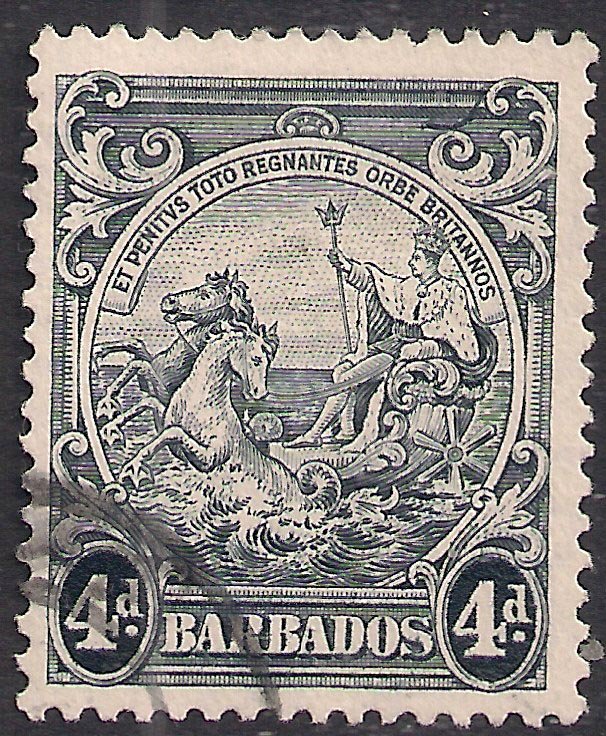 Barbados 1938 – 47 KGV1 4d Black used Error Curved Line SG 253b ( L227 )