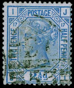 Sg142, 2½d blue plate 17, FINE used. Cat £50. JI