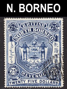 North Borneo 25$ revenue, Barefoot #7 VF CTO. Lot #B.  FREE...