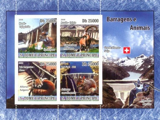 SAO TOME E PRINCIPE 2008 SHEET DAMS RED PANDA BEARS WILD CATS SQUIRRELS st8608a