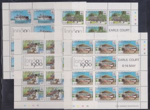 Kiribati Stamps: 1980 London Expo Set/4; #352-355; Full Sheets/10+2 Labels; MNH