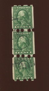 408 VAR DUNNING PRIVATE PERF Washington Imperf Flat Plate Coil Strip of 3 Stamps