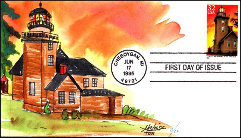 Scott 2973 32 Cents Thirty Mile Lighthouse Melissa Fox Hand Painted FDC 3 Of 10