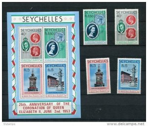 Seychelles 1978 Sheet+Stamps Sc 413-6 416a  MNH Queen Elizabeth II Anniv of Coro
