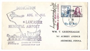 Lancaster, Pennsylvania 1935 Airport Dedication Event Cover, Stamp Club, Signed