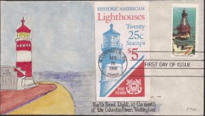 EPM Hand Painted FDC for the 1990 American Shoals Lighthouse Booklet Stamp
