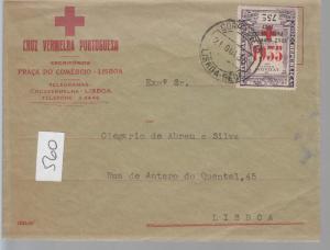 1935 Portugal Red Cross Cover to Lisbon # 1SP With Inverted Overprint Unlisted