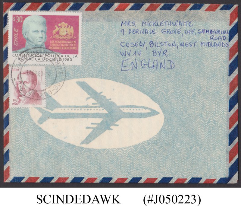 CHILE - 1983 AIR MAIL ENVELOPE TO ENGLAND WITH STAMPS