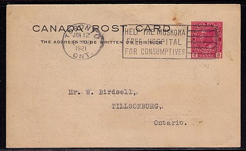Canada # UX33f Used post card with 1921 Muskoka Flag cancel