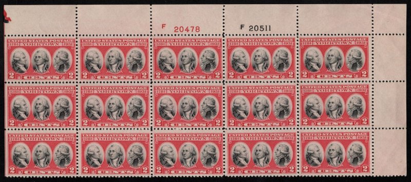 US #703 PLATE BLOCK of 15, VF mint never hinged, a lovely large multiple, SUPER!