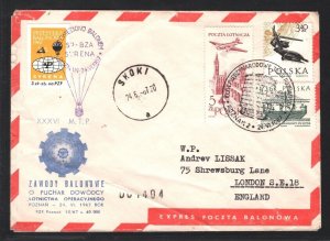 POLAND *BALLOON MAIL* Cover Poznań *SYRENA* GB London Air Mail 1967 MA1475