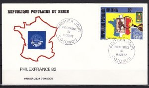 Benin, Scott cat. 521. Philexfrance issue. Stamp on stamps. First day cover.