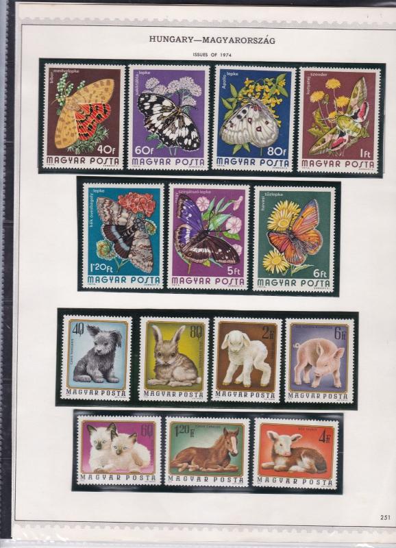 hungary issues of 1974-75 butterflies & baby animals etc stamps page ref 18307