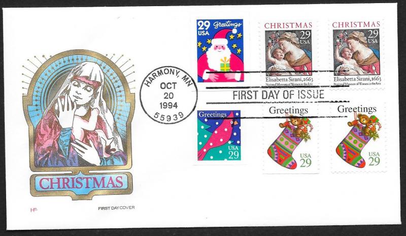 UNITED STATES FDC 29¢ Christmas BKLT COMBO 1994 Farnam