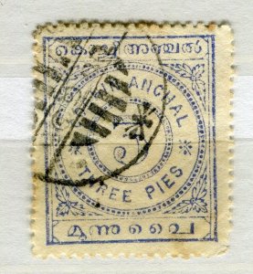 INDIA COCHIN; 1903 early classic Local Numeral issue used SHADE of 3p. value