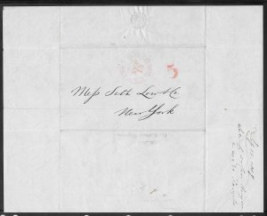 #1849 STAMPLESS FOLDED LETTER BOSTON TO NEW YORK SEP/13/1849 (14099)