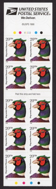 Scott #3050a Ring-necked Pheasant Booklet of 10 Stamps - MNH P#V2222