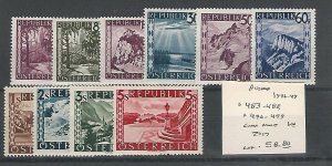 Austria, Postage Stamp, #483-488, 496-499 Mint LH, 1946-47, JFZ