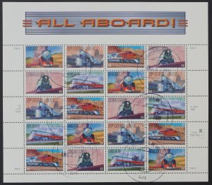 U.S. Used #3333 - 3337 33c All Aboard Trains Sheet of 20. CDS Cancel. Choice!
