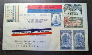 1936 Registered Mexico LZ 129 Hindenburg Zeppelin Cover to Lorch Germany Sieger