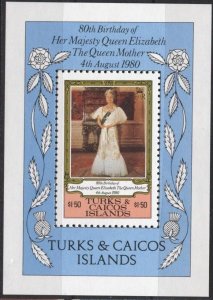 Turks & Caicos 441 (mnh s/s) $1.50 Queen Mother’s 80th birthday (1980)