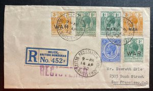 1932 Belize British Honduras Registered Cover To San Francisco CA USA War Overpr