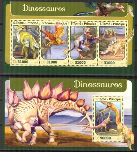 Sao Tome and Principe 2016 Dinosaurs sheet + S/S MNH