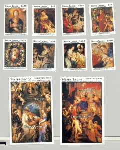 Sierra Leone #1013-1022 Christmas, Art, Rubens 8v & 2v S/S Imperf Proofs