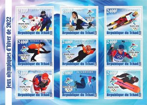 Stamps.Olympic Games in Beijing 2022  1 sheet perforated ice hockey., luge NEW