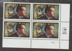 U.S. Scott #3444 Thomas Wolfe Stamp - Mint NH Plate Block